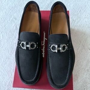 Salvatore Ferragamo Black Loafers with Silver Accent